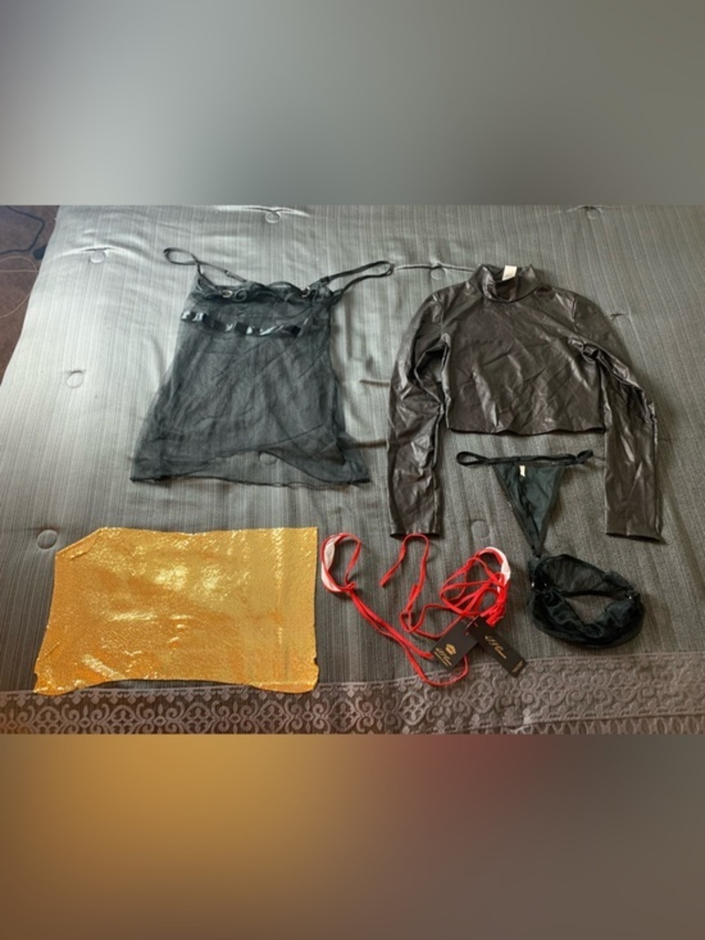 Sexy Cosplay Lingerie Set Bundle of 6 Black Gold Red